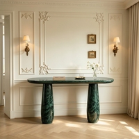 Table console minimaliste sophistiquée à deux cylindres en marbre vert foncé, idéale pour les halls d'hôtels haut de gamme et les maisons contemporaines