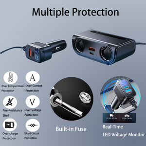Çift sigara çakmakları ile 120W 6-in-1 hızlı araba şarjı adaptörü <span class=keywords><strong>2</strong></span> USB-A & <span class=keywords><strong>2</strong></span> USB-C port LED voltaj göstergesi - Product Image 4