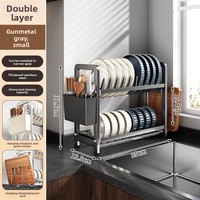 Égouttoir à vaisselle et bols en plastique non pliable pour cuisine avec planche à découper et porte-couteaux, support de rangement multifonction