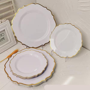 10.25 inci emas sekali pakai meja makan dekorasi pernikahan piring plastik putih dan emas untuk pernikahan & Pesta & <span class=keywords><strong>Thanksgiving</strong></span> - Product Image 3
