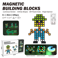 Cube de construction magnétique 3D, jouet éducatif STEM avec fonction luminescente et fonction fidget spinner