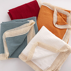 Fabricants de couvertures en coton, serviette pour bébé à franges pour nouveau-né, literie pour bébé, couvertures en coton douces de couleur unie pour enfants - Product Image 2