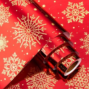 Burymento Christmas <b>Wrapping</b> <b>Paper</b> Red Snowflake 17 In X 32.8 Ft Gift Craft Recyclable Single Side Coating - Product Image 1