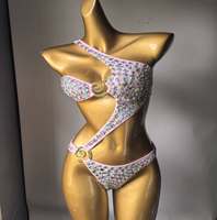 Maillot de bain une pièce tendance pour femme, style brésilien, orné de strass, coupe asymétrique, 5 couleurs, tailles S-L