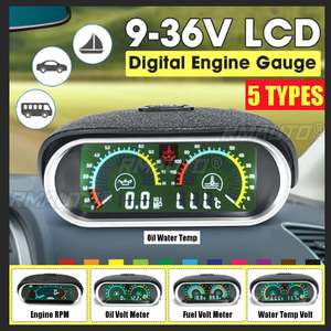 Compteur de vitesse numérique LCD universel 2-en-1 pour voiture, 5 types, jauge de température d'huile et d'eau avec capteur 1/8 NPT - Product Image 1