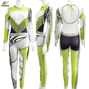 Normzl Green Majorette Performance Costume With Sequins And Fringe Custom Kids Majorette Dance Uniforms