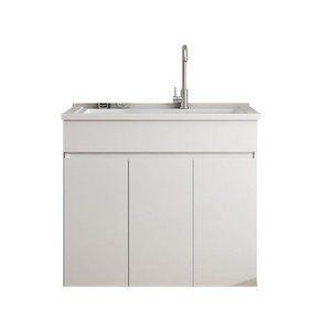 Stainless Steel <b>Floor</b> Standing Laundry Sink With Washboard White <b>Cabinet</b> <b>Bathroom</b> Vanity Double Hole Faucet Opening - Product Image 5
