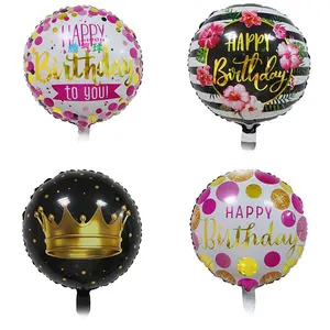 Venta al por 18 pulgadas personalizada de oro estampado en caliente Feliz cumpleaños ronda fiesta globos de papel de aluminio