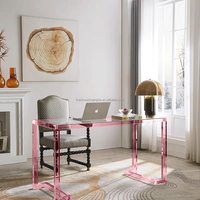 Bureau moderne en acrylique avec dessus en verre trempé, table de vitrine rose transparente et table de bureau pour la maison ou le restaurant