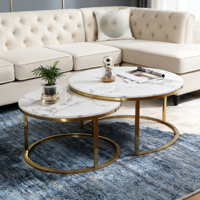 Tables basses rondes au design artistique, design double rond emboîtable, base en acier inoxydable