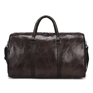 Etiqueta privada simples de designer marrom, vintage, couro falso, grande, bolsa de academia duffle