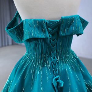 Robe de bal de luxe turquoise à bretelles fines, broderie de perles brillantes, modèle Rsm241002-4 - Product Image 6
