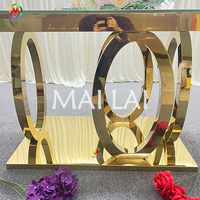 Tables de Mariage Rectangulaires en Verre Trempé Blanc, Décoration d'Événements en Acier Inoxydable Doré de Luxe