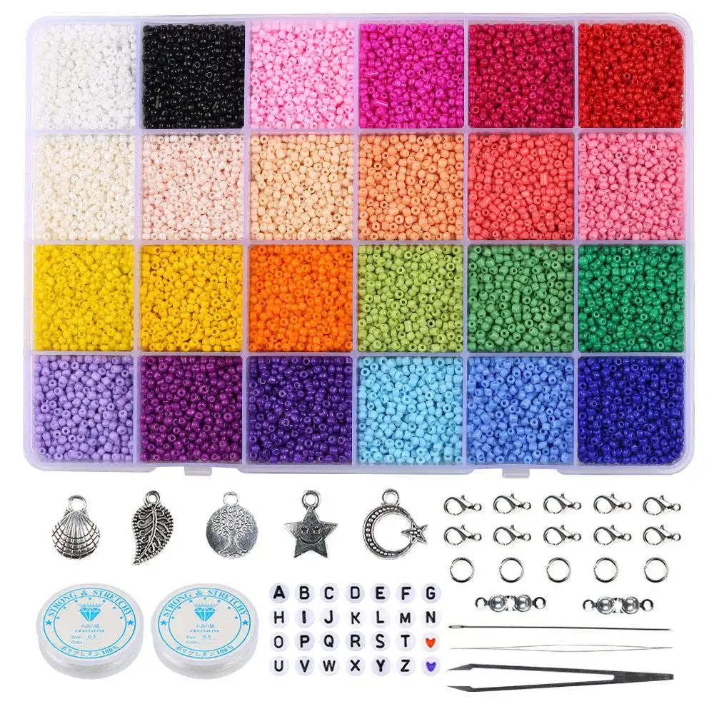 Wholesale 2mm Glass Seed Beads Box Set Alphabet Letter Charm Beads Bracelet Rings Diy Accessories Craft Kit For Jewelry Making