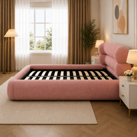 Lit de rangement rembourré rose en tissu Teddy Bear avec vérin à gaz et système de levage, taille personnalisée, vente en gros d'usine