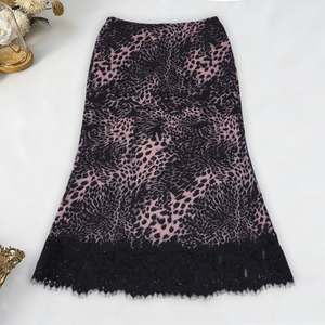 กระโปรงทรงเอลายเสือดาวสไตล์วินเทจ Y2K สำหรับผู้หญิง เอวธรรมชาติ ผ้าพันรอบตัว ความยาวปานกลาง แต่งขอบลูกไม้ ผ้ายืดผสมโพลีเอสเตอร์/สแปนเด็กซ์ ป้องกันการเป็นขุย แห้งเร็ว - Product Image 1