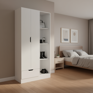 Armoire blanche Memphis, 5 étagères, 1 tiroir, meuble de rangement moderne pour chambre à coucher, design autoportant - Product Image 2