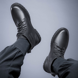 Bottes Martin pour hommes, style Derby, Oxford, Chukka, pour uniforme, affaires, extérieur, en cuir de vache véritable, mi-hautes, avec doublure en polaire épaisse et coton - Product Image 6