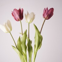 Bunga Tulip terbuka buatan, dekorasi Tahun Baru China Hari Valentine pernikahan rumah, lateks merah muda putih sentuhan asli berkualitas tinggi