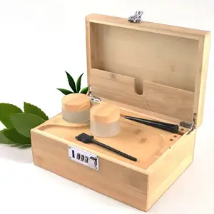 Decorative luxury lockable wood bamboo stash rolling tool box with grinder and jars and combo lock accessories