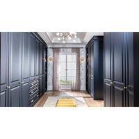 Vente en gros d'usine d'armoires de chambre à coucher personnalisées, garde-robe encastrée en mélamine bleu, garde-robe de rangement de grande capacité avec miroir