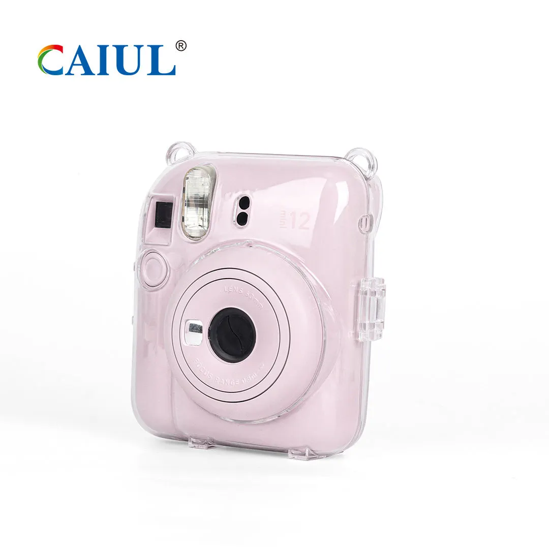 Étui de protection transparent antichoc pour Fujifilm Instax Mini 12 étui de caméra en cristal transparent avec sangle arc-en-ciel réglable