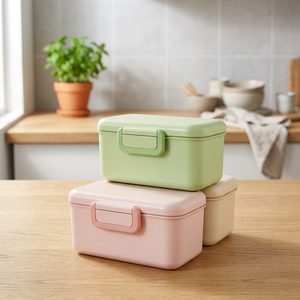 Lonchera de Plástico Rectangular, Linda, de Dos Niveles, con 3 Compartimentos, Apilable, Portátil, Libre de BPA, Estilo Coreano, Ecológica, de Grado Alimenticio, Color Rosa - Product Image 2