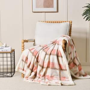 高品质夏尔巴法兰绒冬季毛毯工厂生产定制镶嵌时尚经典款式床上用品批发 - Product Image 2