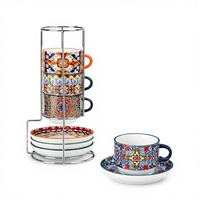 Ensemble de 4 tasses et soucoupes à expresso/cappuccino/latte en porcelaine, résistantes à la chaleur, compatibles micro-ondes/lave-vaisselle