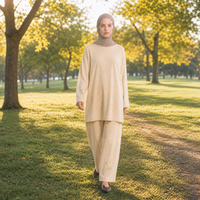 Ensemble Abaya deux pièces tricoté pour femme, col rond, manches longues, tunique ample respirante, pantalon large, couleur unie, tenue quotidienne