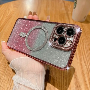 Custodia per telefono trasparente magnetica con glitter graduale e design a lente laterale con diamanti di lusso, in TPU, per <span class=keywords><strong>iPhone</strong></span> 16 <span class=keywords><strong>Plus</strong></span> 15 14 13 12 11 Pro Max - Product Image 4