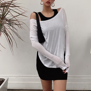 <span class=keywords><strong>Maglietta</strong></span> estiva personalizzata con logo Sexy a maniche lunghe di alta qualità abito da camicia a spalla per le donne - Product Image 2