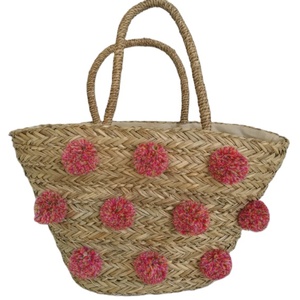 Écologique à la main <span class=keywords><strong>paille</strong></span> <span class=keywords><strong>sac</strong></span> fourre-tout femmes sacs <span class=keywords><strong>de</strong></span> <span class=keywords><strong>plage</strong></span> <span class=keywords><strong>avec</strong></span> pompons - Product Image 1