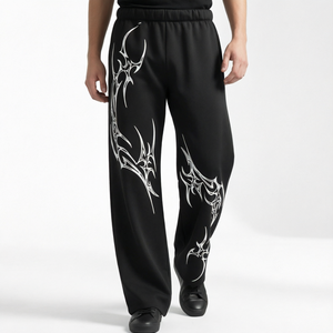 Pantalones Deportivos Unisex de Cintura Alta, Estilo Hip Hop, Anchos y Rectos, Bordados, Elásticos, de Poliéster/Algodón Grueso, para Verano, Estilo Europeo Americano - Product Image 1