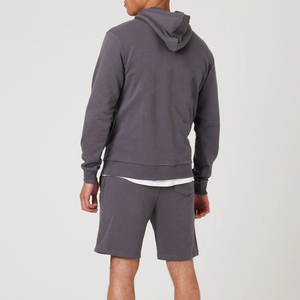 Ensemble sweat à capuche et short à manches longues, style streetwear, avec logo personnalisé, séchage rapide, respirant, couleur unie. - Product Image 4