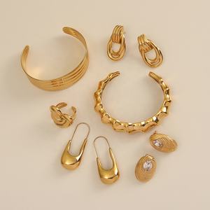 Retro tıknaz Modernist büyük Oval bildirimi saplama küpe Bejeweled Oval Geo geometrik küpe paslanmaz çelik zirkon küpe - Product Image 5