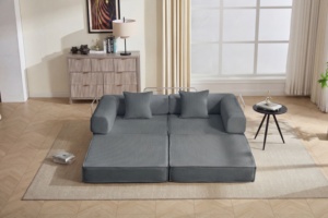 Canapé modulaire carré convertible portable deux places en velours côtelé, sans cadre, compressé sous vide, contemporain et écologique - Product Image 4