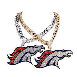 Kalung perhiasan rantai Kuba berlian penuh gaya Punk Hiphop liontin juara Denver Broncos NFL Super besar kualitas tinggi - Product Image 1