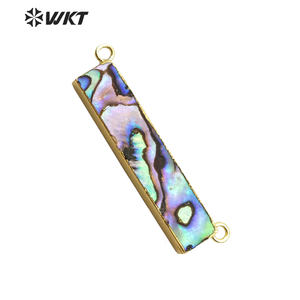 WT-P1261 WKT gros naturel nouvelle mode rectangle d'ormeau doubles boucles 24k plaqué or véritable coquille d'ormeau bar pendentif - Product Image 2