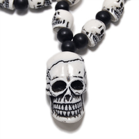 FX802 Collier Sautoir Punk Tendance avec Pendentif Crâne en Imitation Os et Perles, Style Hip Hop Europe & États-Unis, Idéal pour Cadeau