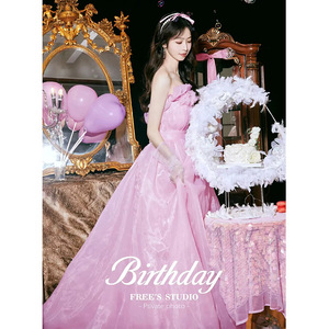 Strapless Ball Gown Wedding Dress Empire Waist Organza Tulle Candy Color Fashionable Korean Style Studio Photoshoot Costume - Product Image 2