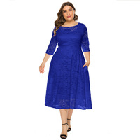 Nouvelle robe de soirée florale en dentelle grande taille pour femmes à la mode avec poche demi-manche col en O broderie longueur genou tenue décontractée