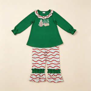 Custom OEM ODM Baby Girl Christmas Tree Top Casual Print Matching Pants Outfit Wholesale <strong>Children</strong> Fall Winter Clothes - Product Image 2