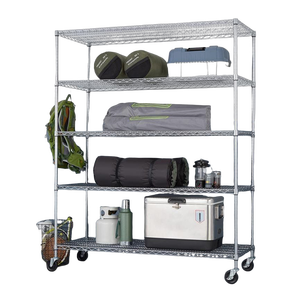 24 "ד x 60" w x 72 "h nsf 5 רמות מסחרי מתכווננות חוט פלדה כרום מדפה עם גלגלים - Product Image 2