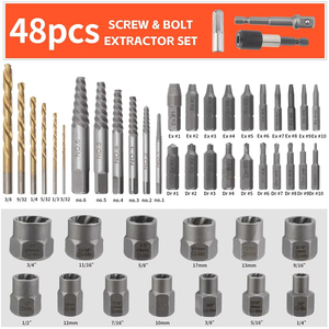 48 pezzi in acciaio ad alta velocità con rivestimento in titanio punta da trapano a mano sinistra fresata con perno rotto Set estrattore di bulloni danneggiati - Product Image 5