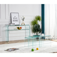 Ensemble de 3 tables basses et d'appoint de luxe en cube de canapé moderne cascade entièrement transparente pièces de 3 tables d'appoint en verre incurvé pour nid gigogne