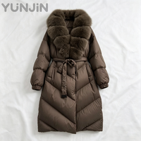 Damen Langer Daunenparka mit Luxuriösem Großem Fuchspelzkragen und Gürtel, Dick und Warm für den Winter 2026 Neu