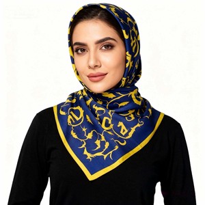Pañuelo Hijab Cuadrado de Estilo Étnico 140*140cm, Chifón, Geométrico, Versátil y Elegante - Product Image 4