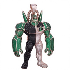 Pendentif en moissanite verte et noire, breloque en forme de figurine, collier avec chaîne argentée, bijoux personnalisés, cadeau - Product Image 4