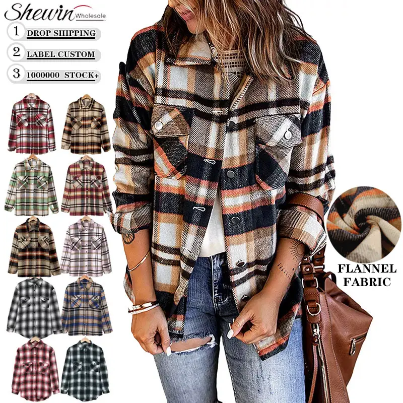 New Arrival Fall Winter Clothes Ladies Casual Long Sleeve Botton Up Pocketed Flannel Women Plaid Shirt